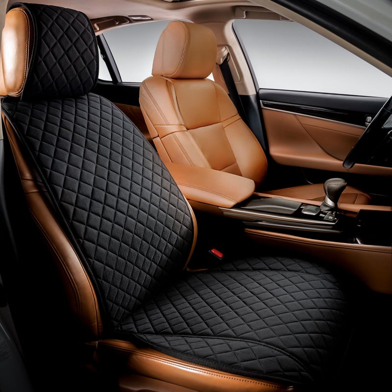 IVICY Linen Car Seat Cover for Cars - Non-Slip Soft & Breathable - Front Car Seat Protector Covers Universal Fits Most Automotive  Vans  SUVs  Trucks - 1 Unit - Black - Image 1